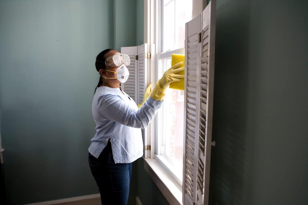 woman disinfecting